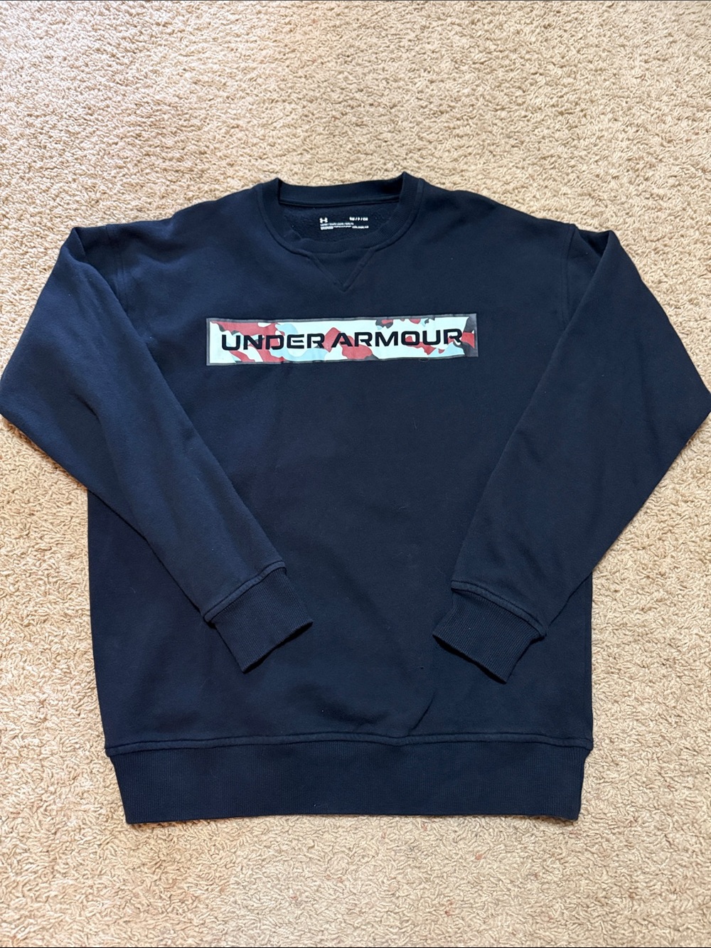 Under Armour Black Crewneck Sweatshirt with Camo Logo Panel